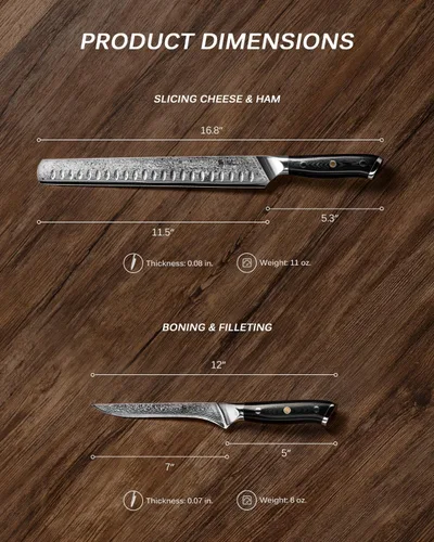 Vista 6 de KYOKU - Juego de 2 cuchillos japoneses para cortar carne, juego de cuchillos de carnicero de cocina de Damasco para tallar pechuga, acero VG10