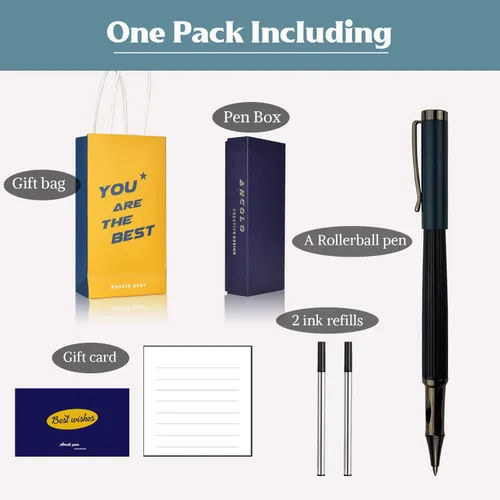 Vista 8 de Ancolo Bolígrafos de rodillo personalizados, punta media, con caja de regalo, tarjeta de regalo, bonito regalo de recuerdo, grabado con tu