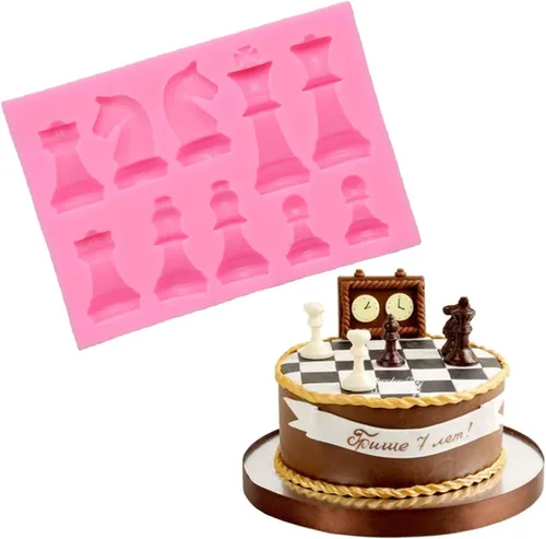 Vista 4 de Molde de ajedrez Fondant Cake Chocolate Moldes de silicona Caballero Rey Reina Jabón Arcilla Molde