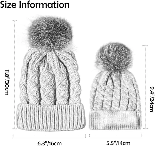 Vista 5 de 2 gorros para padres e hijos, para madre e hijahijo, gorro de punto cálido para invierno