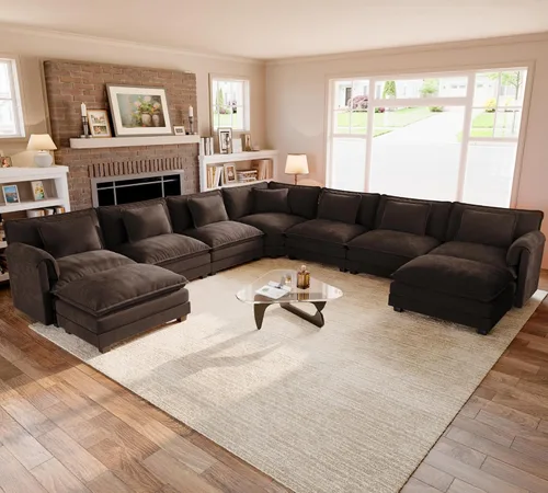 Vista 142 de Sofá modular de gran tamaño de 116 pulgadas, cómodo sofá nube de chenilla, moderno sofá profundo en forma de L de 3 plazas con fundas extraíbles