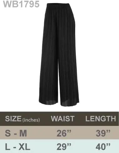 Vista 6 de Lock and Love - Pantalones maxi plisados palazzo de pierna ancha con cordón o banda elástica para mujer