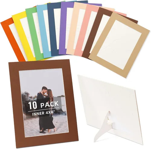 Vista 10 de Paquete de 10 marcos de fotos de papel negro para fotos de 4 x 6, sin ácidos, de 4 capas de grosor, con núcleo de marfil, corte biselado