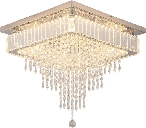Vista 9 de VETRULUS Lámpara de techo de cristal moderna cuadrada de montaje empotrado LED regulable para cocina, dormitorio, sala de estar