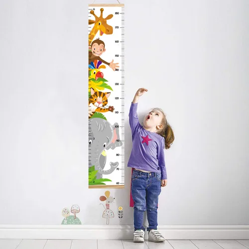 Vista 2 de Tabla de crecimiento de animales para niños, tabla de altura del bebé, reglas de medición de altura de lienzo para niños y niñas (animales 1)