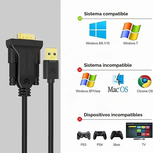 Vista 4 de CableCreation Cable USB 3.0 a VGA de 6 pies, cable adaptador VGA a USB 1080P @ 60Hz, tarjeta de video externa, solo compatible con Windows 10/8.1/8