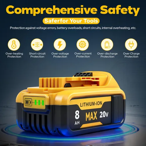 Vista 5 de Paquete de 2 baterías de alta capacidad de 8000 mAh compatibles con DEWALT 20V MAX
