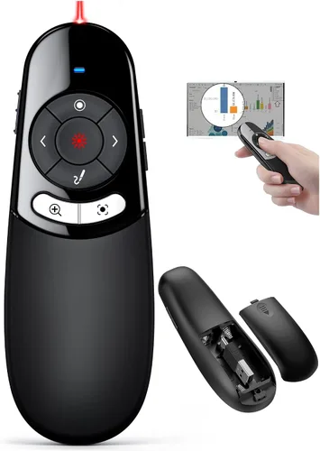 Vista 8 de DINOSTRIKE Clicker de presentación tipo C y USB 2 en 1 para presentaciones de PowerPoint, presentador inalámbrico RF 2.4 GHz, avanzador de Negro