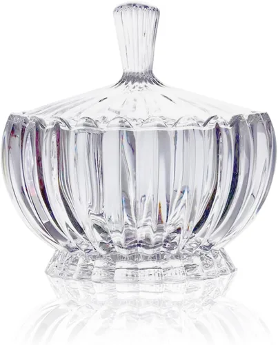 Vista 9 de Plato de caramelos de cristal con cubierta, cuenco de caramelos de cristal, plato de frutas, cuenco decorativo (ámbar)
