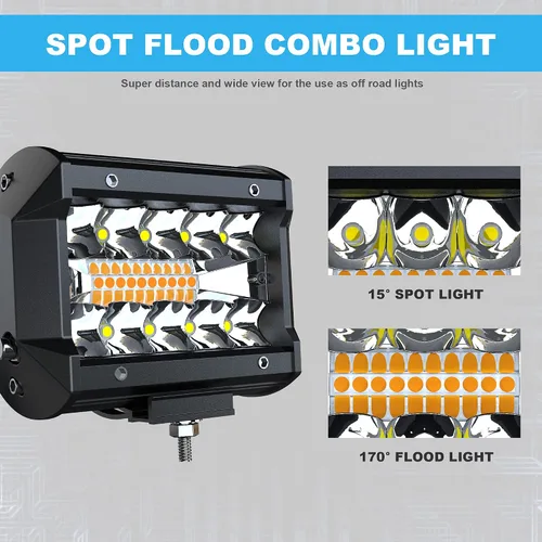 Vista 2 de ASLONG 4 unidades de 4 pulgadas blanco/ámbar amarillo LED Pods luz triple fila Spot Flood Combo LED Bar Offroad conducción niebla lámpara 60 W, 1