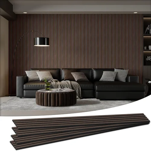 Vista 10 de Paquete de 4 paneles acústicos de pared de 105.9 x 12.6 x 0.8 pulgadas, absorbentes de sonido, paneles de pared de listones de madera para Teca