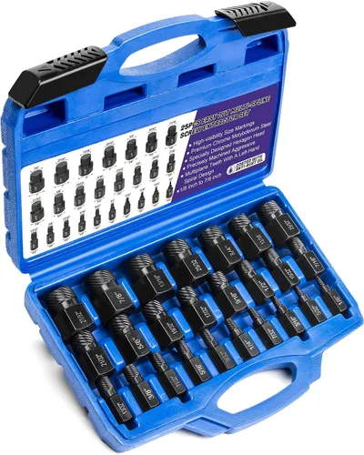 Vista 9 de LLNDEI - Juego de extractor de tornillos, cabeza hexagonal, fácil de salir, 10 piezas, extractor de pelado Ez Out Multi-Spline (1/8"-13/32") CR-MO