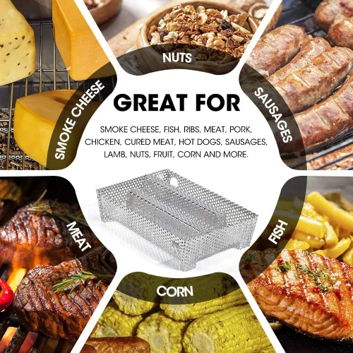 Vista 5 de Bandeja de ahumador de pellets de 5 x 8 pulgadas, 12 horas de humo, caja de ahumador para asar a gas, generador de ahumador frío para barbacoa, como