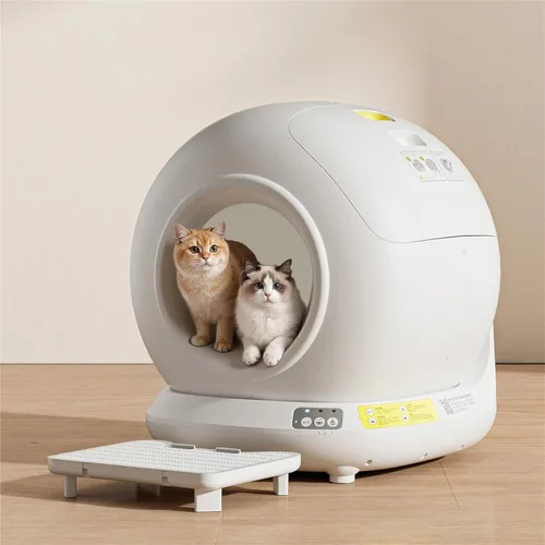 Vista 2 de Caja de arena autolimpiante para gatos de 78 litros Automática totalmente cerrada, control de aplicaciones, espacio extra grande Bandeja Blanco