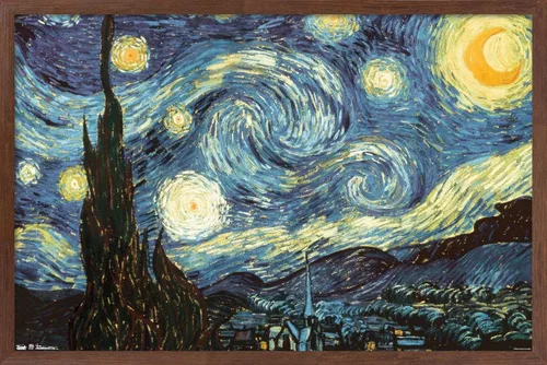 Vista 10 de Trends International Póster de pared The Starry Night de Vincent van Gogh, 14.725 x 22.375 pulgadas, versión enmarcada de madera de granero