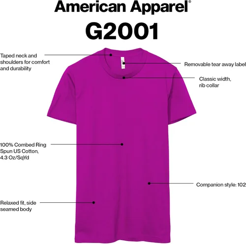 Vista 2 de American Apparel Camiseta de punto fino, estilo G2001, paquete de 2