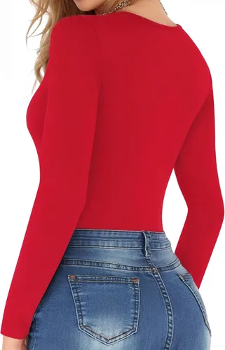 Vista 133 de MANGOPOP - Body de manga corta con cuello cuadrado para mujer