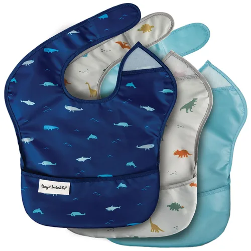 Vista 14 de Tiny Twinkle Baberos Antiderrame para Comer para Bebé Baberos Impermeables y Limpiables para Niños Pequeños con Bolsillo de Recolección Baberos