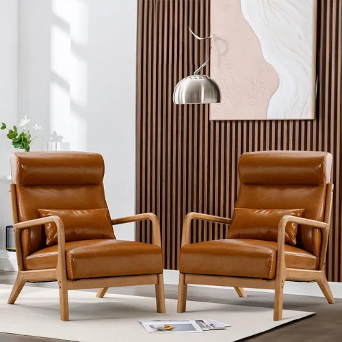 Vista 14 de ANJ ANJHOME Silla moderna de mediados de siglo, estilo Accent, con asiento de tela cómoda para sala de estar con estructura de madera maciza, sillón