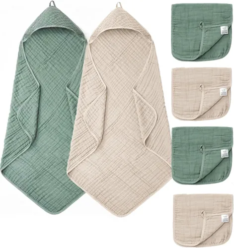 Vista 18 de Toallas de bebé con capucha para recién nacido, 35 x 35 pulgadas, paquete de 3 toallas de baño 100% algodón de muselina para bebé, toallas de playa