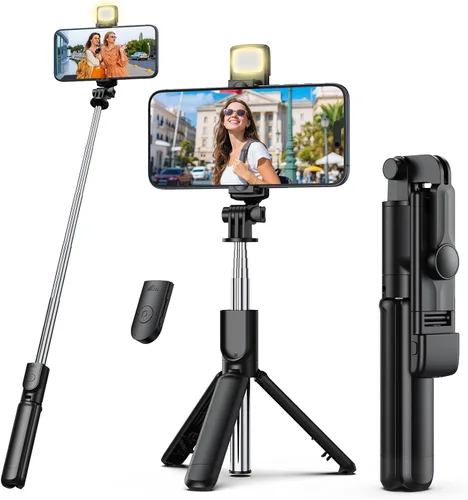 Vista 10 de Trípode para selfie, trípode retráctil para selfie stick con control remoto inalámbrico, para fotografía, transmisión en vivo, grabación de video
