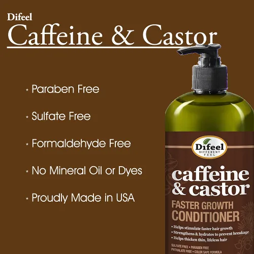Vista 4 de Difeel Acondicionador de cafeína y ricino para un crecimiento más rápido del cabello, 33.8 oz.