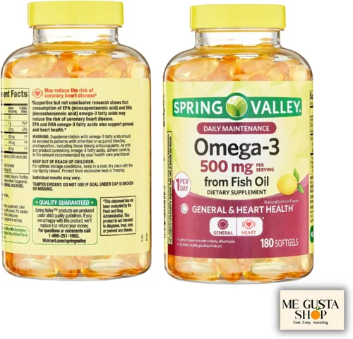 Vista 7 de Spring Valley Omega 3 500mg 180 cápsulas blandas de aceite de pescado Suplementos dietéticos + me Gusta Sticker