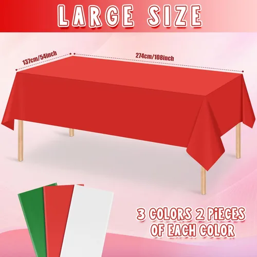 Vista 2 de MASHAN Paquete de 6 Manteles de Navidad a Granel, Manteles Desechables Rojos Blancos Verdes, Cubiertas de Mesa Rectangulares Temática de Italia