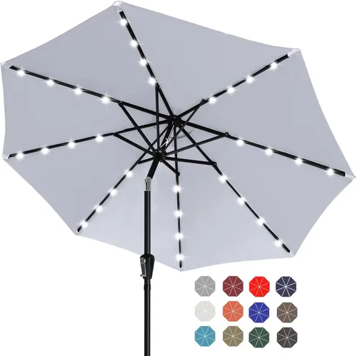 Vista 18 de ABCCANOPY Sombrillas solares duraderas para patio con 24 luces LED de 7.5 pies con 6 varillas resistentes (borgoña)