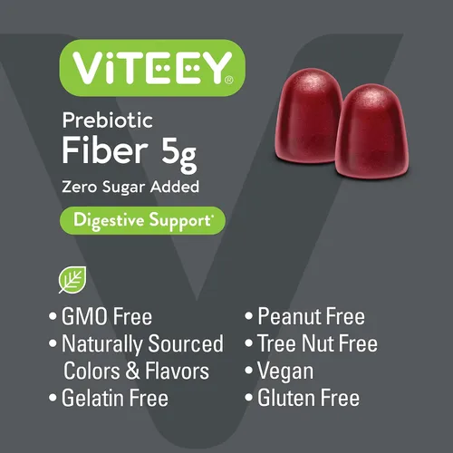 Vista 5 de Viteey Gomitas de fibra prebiótica para adultos, 0.18 oz - Gomitas de suplemento de fibra soluble digestiva y salud intestinal - Cero azúcar