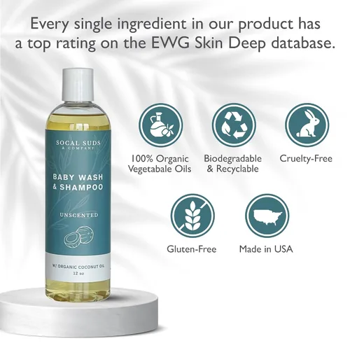 Vista 2 de SoCal Suds & Company Champú orgánico para bebés y gel de baño - Jabón de Castilla 2 en 1, hipoalergénico, piel sensible, jabón natural, champú
