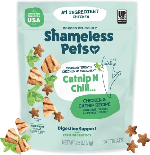 Vista 6 de Shameless Pets Golosinas para gatos con Catnip y pollo para la salud digestiva, crujientes