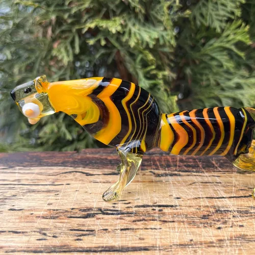 Vista 8 de Figura de tigre de cristal – Miniatura soplada a mano estilo Murano – Estatua de cristal de arte para escritorio o estante – Adorno coleccionable