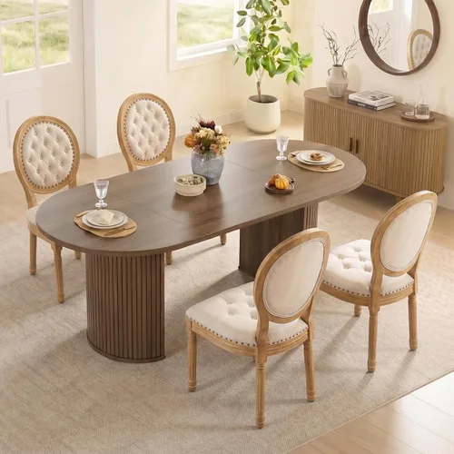 Vista 19 de SoarFlash Juego de mesa de cocina y sillas para 4, juego de mesa de comedor de 47 pulgadas para 4 personas con sillas tapizadas de terciopelo, juego