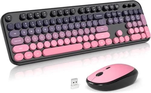 Vista 16 de MOFII Combo de teclado y mouse inalámbricos, teclado retro de máquina de escribir de 2.4 GHz, tamaño completo, lindos ratones inalámbricos, dongle