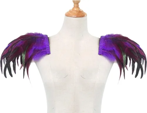 Vista 5 de L'VOW Correa de hombro gótica de plumas reales naturales para Halloween, carnaval, paquete de 2
