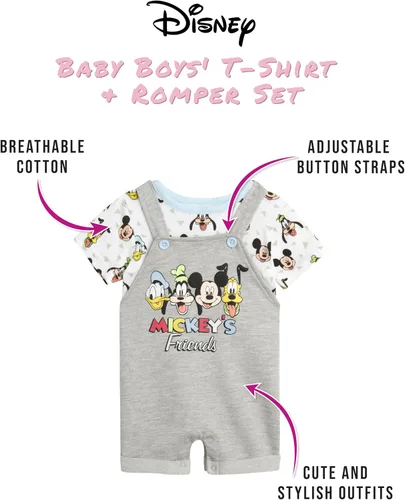 Vista 7 de Disney Conjunto de pantalones cortos para bebé, 2 piezas de Spiderman Mickey Mouse Cars Winnie the Pooh, conjunto corto de camisa corta (0-3M-24M)