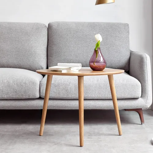 Vista 9 de Mesa de centro ovalada pequeña, de 33.5 pulgadas, mesa de centro moderna de mediados de siglo para sala de estar, mesa auxiliar 100% madera de roble