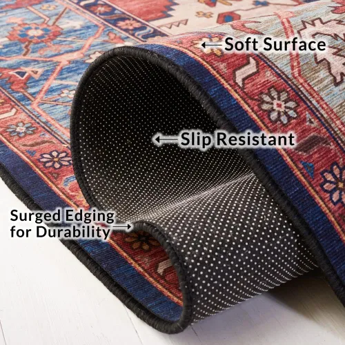Vista 7 de SAFAVIEH Alfombra lavable Tucson Collection - 2 pies 6 pulgadas x 4 pies, azul óxido, antideslizante y fácil de limpiar, ideal para sala de estar