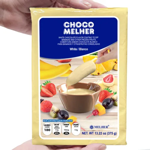 Vista 3 de CHOCOMELHER Blanco - Paquete de 2 unidades de chocolate blanco con leche para chocobananos - Recubrimiento de chocolate - Lo mejor para cubrir