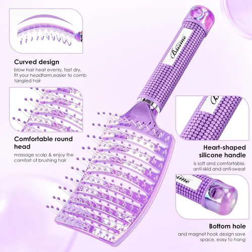 Vista 2 de Bsisme Juego de cepillos para el cabello, cepillo desenredante de Azul y morado.