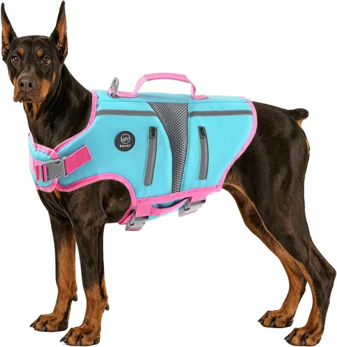 Vista 9 de EMUST Chalecos salvavidas ajustables para perros pequeños con flotabilidad mejorada, chaleco de natación para perros pequeños con asa de rescate