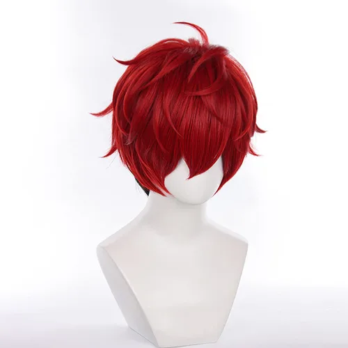 Vista 2 de XiongXiongLe Amagi Hiiro - Peluca de cosplay de anime, conjunto feliz, de estrellas, disfraz de hombre, corto, rizado, rojo vino, degradado, negro