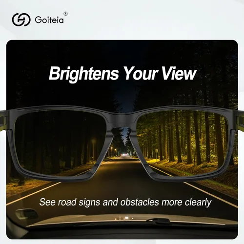 Vista 6 de Goiteia Lentes de conducción nocturna para hombres y mujeres, lentes amarillos para días lluviosos, antirreflejos desde los faros delanteros
