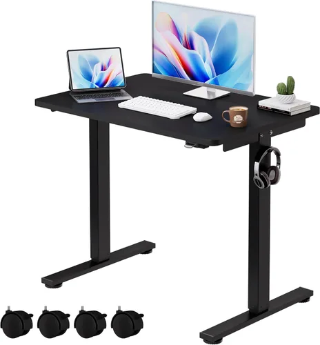 Vista 28 de Okin Escritorio Eléctrico de Pie de 31.5x19.7 Pulgadas Escritorio Pequeño para Computadora - Escritorio de Pie de Pieza Completa con Ruedas Gaming