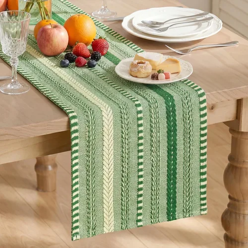 Vista 17 de Artoid Mode Camino de mesa tejido estilo granja verde ejército, decoración rústica de temporada festiva para la cocina y el comedor, para decoración