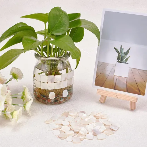 Vista 5 de GORGECRAFT 2 Styles 100PCS Bulk Mother of Pearl Mosaic Tiles Natural Shell Tiles White Square Round Mother-of-Pearl Mosaic Tiles for Home Decoration