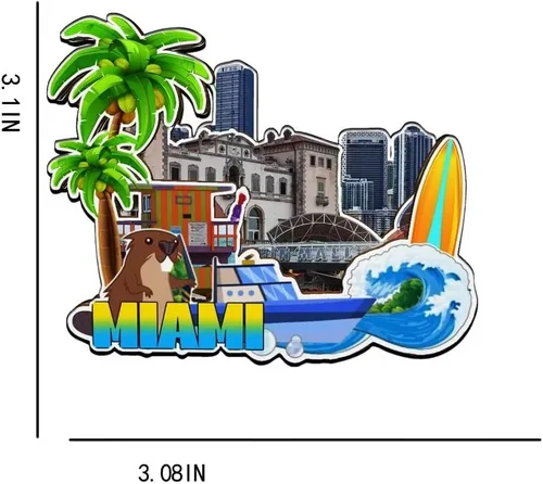 Vista 3 de Imán de madera para nevera de Miami Florida USA Monumentos 3D de viaje coleccionables, recuerdos decorativos hechos a mano -2646