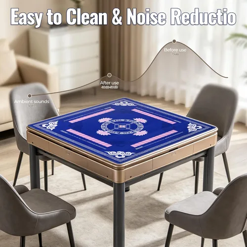 Vista 5 de Mahjong Mat para mesa con reglas 4 dados y bolsa 31.5 x 31.5 pulgadas, azul