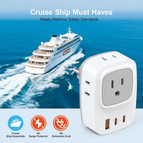 Vista 4 de Paquete de 2 adaptadores de enchufe de viaje europeos, adaptador de corriente 7 en 1 Brasil, 4 salidas de CA con 3 puertos de carga USB, adaptador
